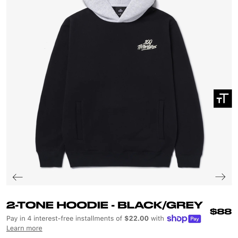 100 Thieves: 2-tone Black and Gray Hoodie